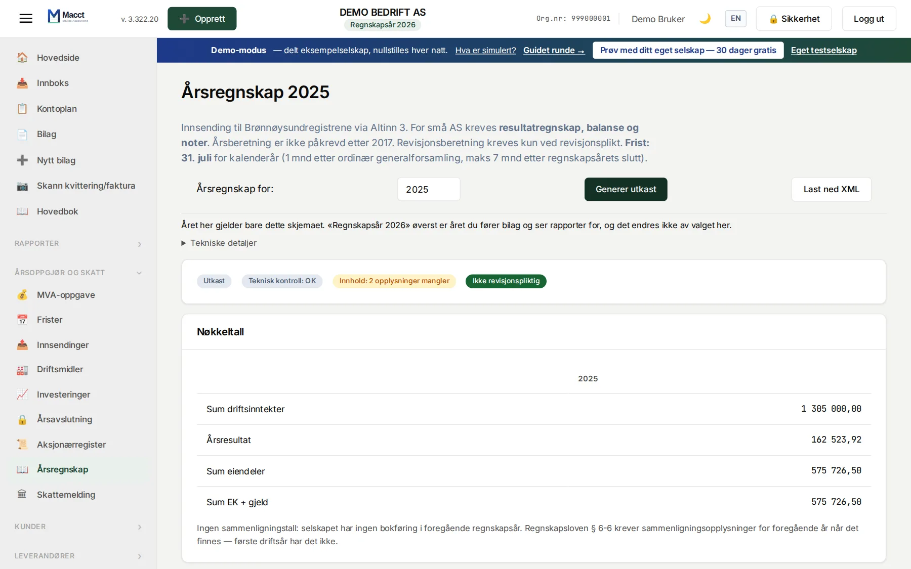 Årsregnskapet: klargjort, godkjent, levert